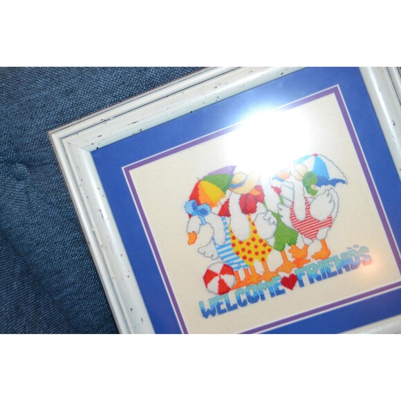 Needlepoint Framed Geese Goose Family 2000s Fun Fun Fun - Picture 7 of 7